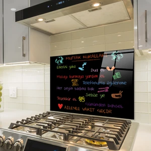 Renkli Mutfak Kuralları | Cam Ocak Arkası Koruyucu | Siyah Fon | 49,5cm x 76CM