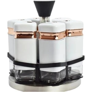 Fıona 6lı Döner Standlı Beyaz Baharatlık Seti  P/Cam-401033