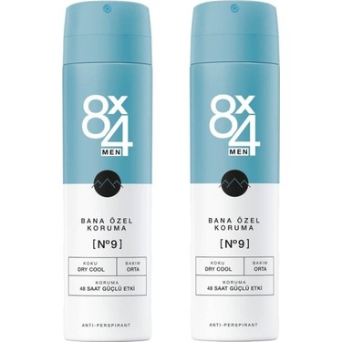 8x4 Dry Cool Erkek Deodorant Sprey No:9 150ml 2'Li Fiyatı