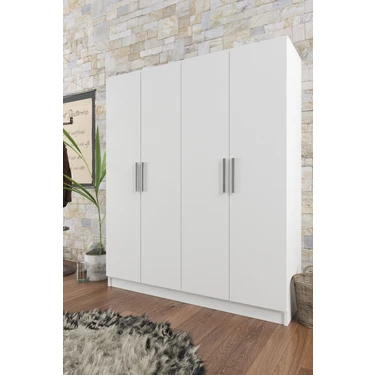 Aeka AE-1059 Milano Beyaz 4 Kapaklı Gardırop 11 Raflı 2