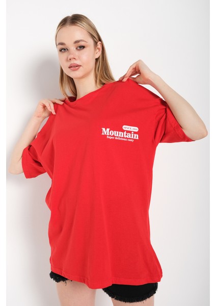 Kadın Oversize T-Shirt Mountain Baskılı Tshirt