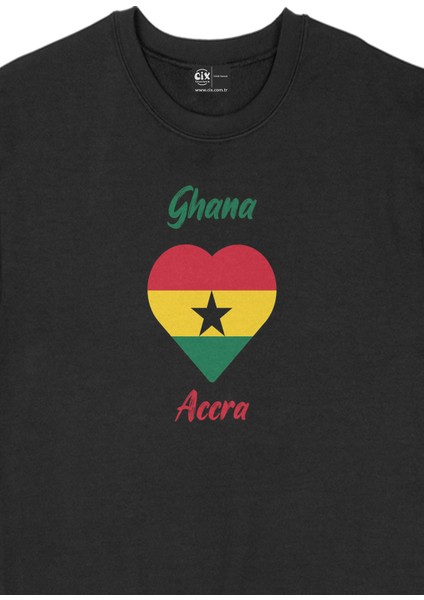 Accra Gana Bayraklı Kalpli Siyah Sweatshirt fiyatları