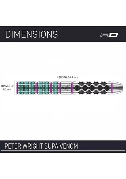 Peter Wright Snakebite Supa-Venom % 90 Tungsten Çelik Uçlu Dart Oku