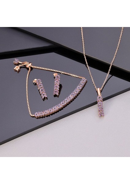 925 Ayar Gümüş Ametist Taşlı Başak Set
