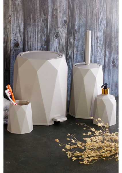 4'lü Banyo Seti Çöp Kovası Tuvalet Fırçası Sabunluk Diş Fırçalık 4 Parça