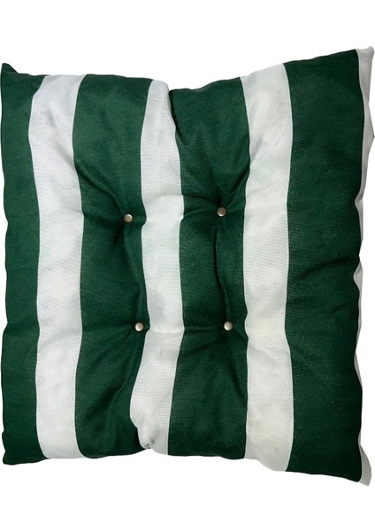 Dekoratif Pofidik Puf Sandalye Minderi Kare 35X35X7 Cm-Yeşil Beyaz(1 Adet)