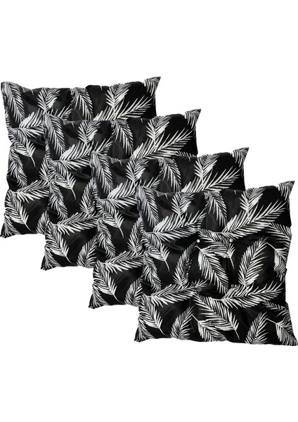 Dekoratif Pofidik Puf Sandalye Minderi Kare 35X35X7 Cm-Siyah Tüy(4 Adet)
