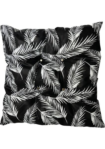 Dekoratif Pofidik Puf Sandalye Minderi Kare 35X35X7 Cm-Siyah Tüy(4 Adet)