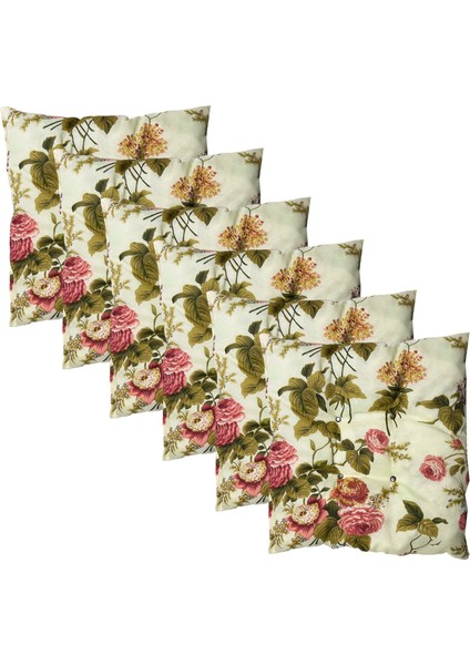Dekoratif Pofidik Puf Sandalye Minderi Kare 35X35X7 Cm-Ingiliz Gülü(6 Adet)