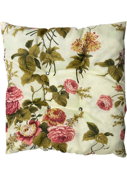Dekoratif Pofidik Puf Sandalye Minderi Kare 35X35X7 Cm-Ingiliz Gülü(1 Adet)