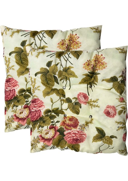 Dekoratif Pofidik Puf Sandalye Minderi Kare 35X35X7 Cm-Ingiliz Gülü(2 Adet)