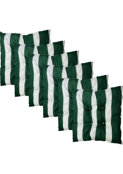 Dekoratif Pofidik Puf Sandalye Minderi Kare 35X35X7 Cm-Yeşil Beyaz(6 Adet)
