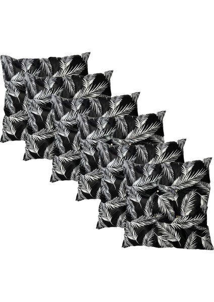 Dekoratif Pofidik Puf Sandalye Minderi Kare 35X35X7 Cm-Siyah Tüy(6 Adet)