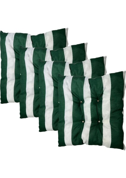 Dekoratif Pofidik Puf Sandalye Minderi Kare 35X35X7 Cm-Yeşil Beyaz(4 Adet)