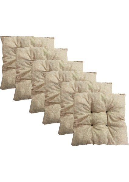 Dekoratif Pofidik Puf Sandalye Minderi Kare 35X35X7 Cm-Krem(6 Adet)