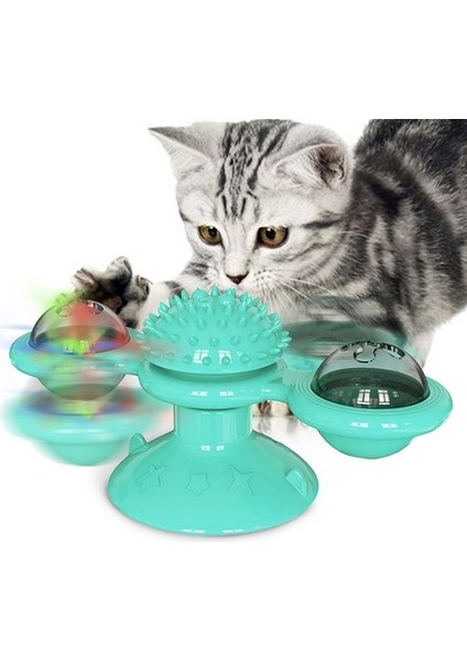 Pet Köpek Kedi Oyuncak Döndürmek Yel Değirmeni Diş Fırçası Catnip Ile Döner Turntable Alay Tırmanma Gıdıklama Topu Bulmaca Oyuncak Pet Ürünleri | Kedi Oyuncakları (Mavi) (Yurt Dışından)