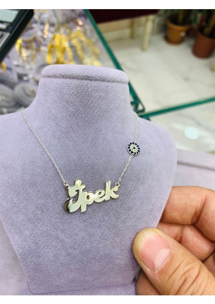 Nazar Detaylı Kişiye Özel Isimli 925 Ayar Gümüş Hediyelik Kadın Kolye