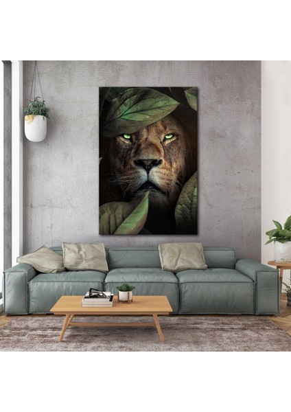 Ormanların Kralı Yeşil Gözlü Vahşi Aslan Kanvas Tablo