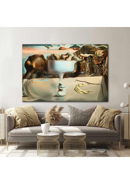 Ressam Salvador Dali Sahildeki Yüz ve Meyve Tabağı Sürrealizm Kanvas Tablo