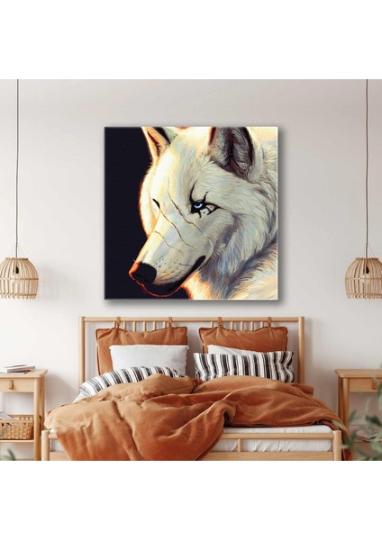 Mavi Gözlü Asi Beyaz Kurt White Wolf Hayvan Dekor Kanvas Tablo