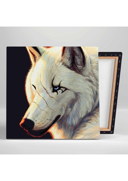 Mavi Gözlü Asi Beyaz Kurt White Wolf Hayvan Dekor Kanvas Tablo fiyatları
