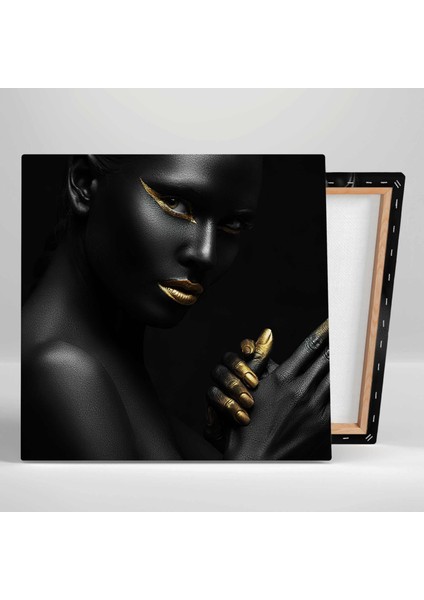 Gold Eyeliner ve Ruj Make Up Dekoratif Kanvas Tablo