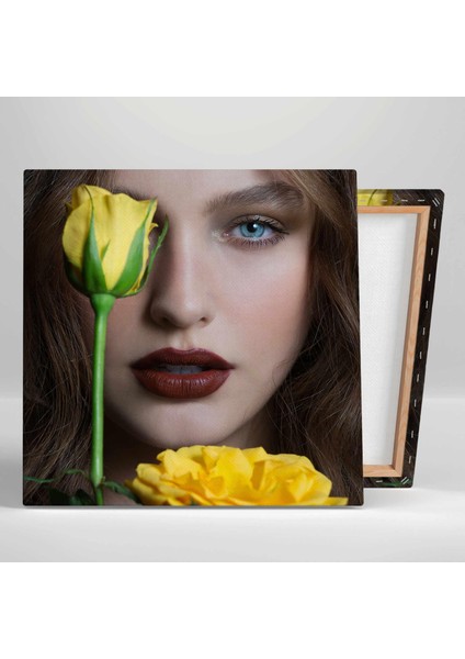 Renkli Makyajlı Kırmızı Rujlu Şaşıran Kadın Make Up Kare Kanvas Tablo fiyatları