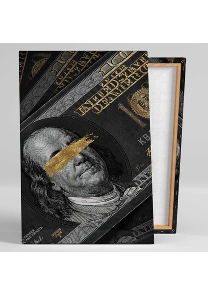 Gözü Kapalı Benjamin Franklin Dolar Art Gold Kanvas Tablo