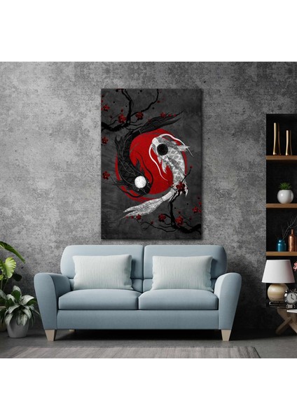 Ying ve Yang Siyah Beyaz Japon Balıkları Zıtlık Kanvas Tablo