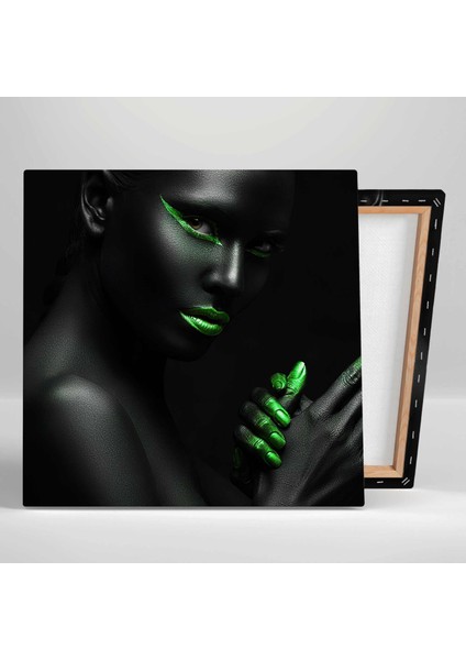Yeşil Eyeliner ve Ruj Make Up Dekoratif Kanvas Tablo