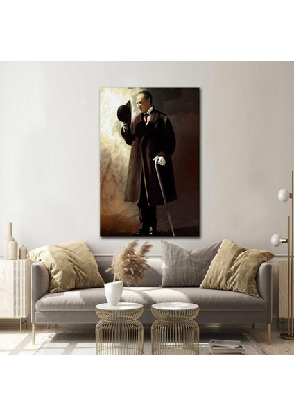 Bastonlu Elinde Şapkası Mustafa Kemal Atatürk Kanvas Tablo