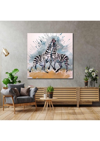 Zebraların Aşkı Afrika Safari Vahşi Doğa Aşk Kanvas Tablo