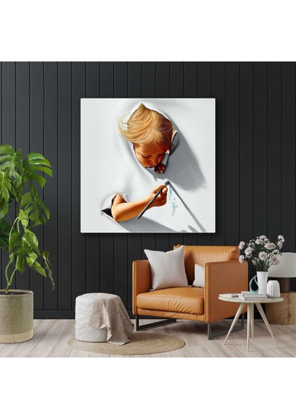 Tuvalden Çıkan ve Boyama Yapan Kız Sanat Art Kanvas Tablo