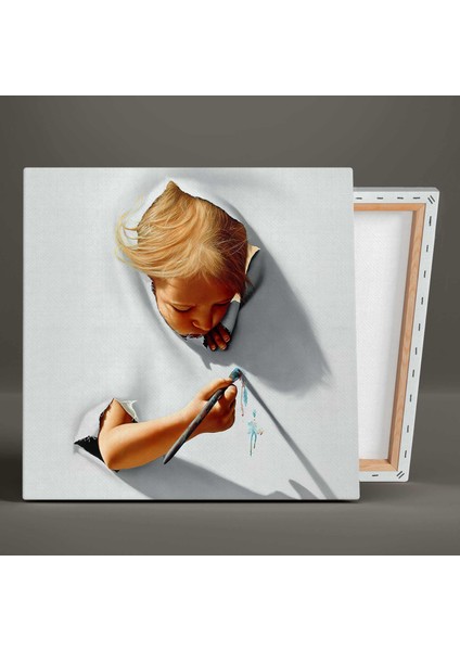 Tuvalden Çıkan ve Boyama Yapan Kız Sanat Art Kanvas Tablo