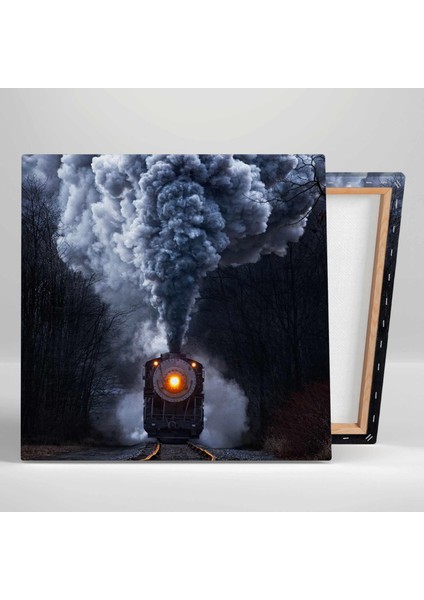 Duman Çıkaran Kara Tren Demiryolu Kanvas Tablo fiyatları