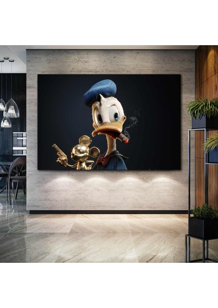 Puro Içen Ördek Donald Duck Varyemez Amca Mafya Kanvas Tablo