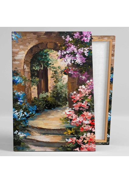 Renkli Çiçekler Içindeki Taş Ev Manzara Köy Evi Yağlı Boya Efektli Kanvas Tablo fiyatları