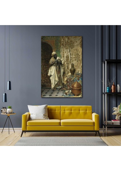 Ressam Ludwig Deutsch Oryantel Sanat Etnik Kıyafetli Adam Antika Eşyalar Kanvas Tablo