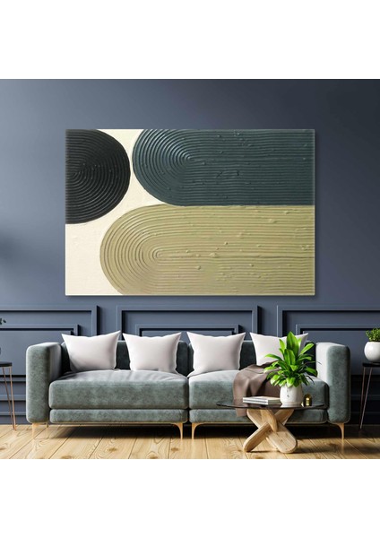Yeşilin Tonları ve Siyah Boya Izleri Plaster Art Görünümlü Kanvas Tablo