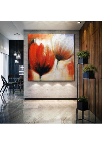 Gelincik Çiçeği Yağlı Boya Efektli Kanvas Tablo