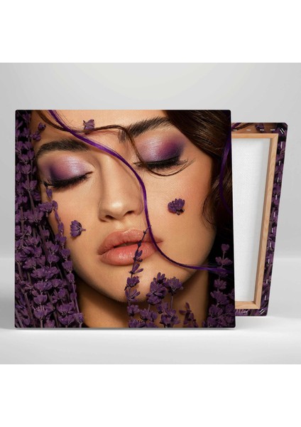 Mor Tonlarında Makyaj ve Kuru Lavantalar Make Up Güzellik Salonu Kanvas Tablo fiyatları