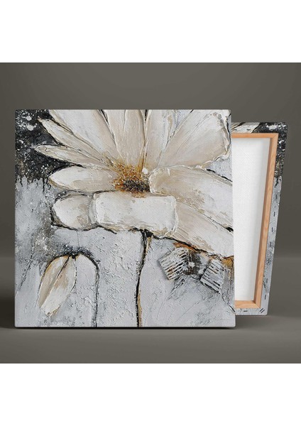 Beyaz Gold Yağlı Boya Efektli Modern Çiçek Kanvas Tablo fiyatları