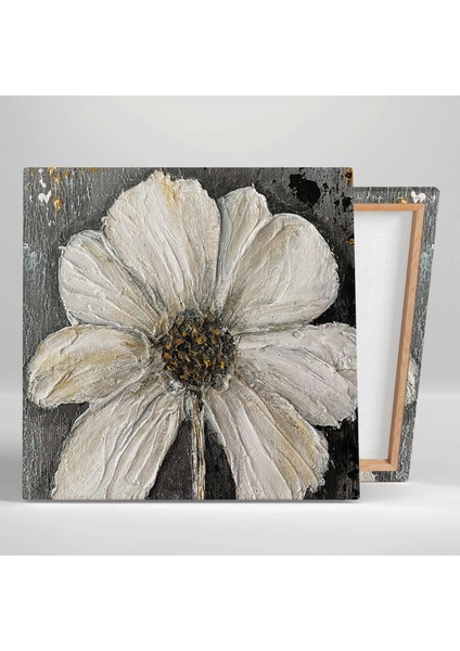 Beyaz Çiçek Altın Varaklı Yağlı Boya Efektli Kanvas Tablo fiyatları