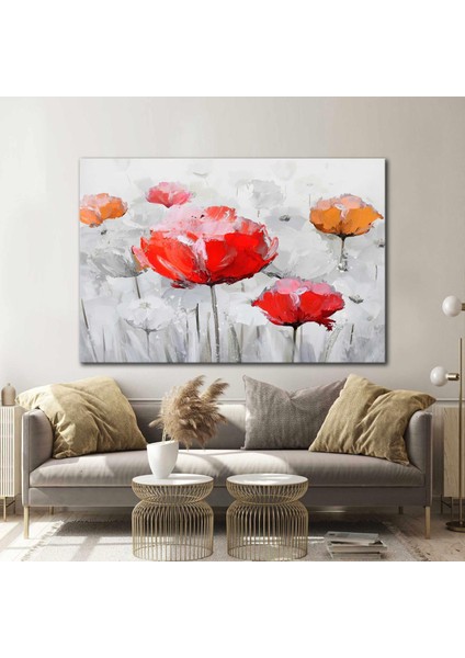 Kırmızı Gelincik Çiçeği Yağlı Boya Efektli Kanvas Tablo