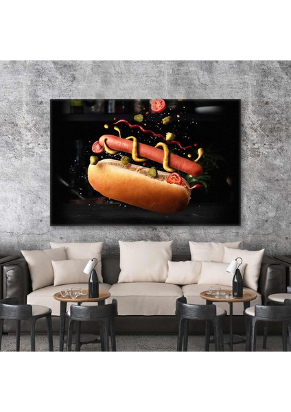 Sosisli Ekmek Domates Turşu Hardal Ketçap Fast Food Kanvas Tablo