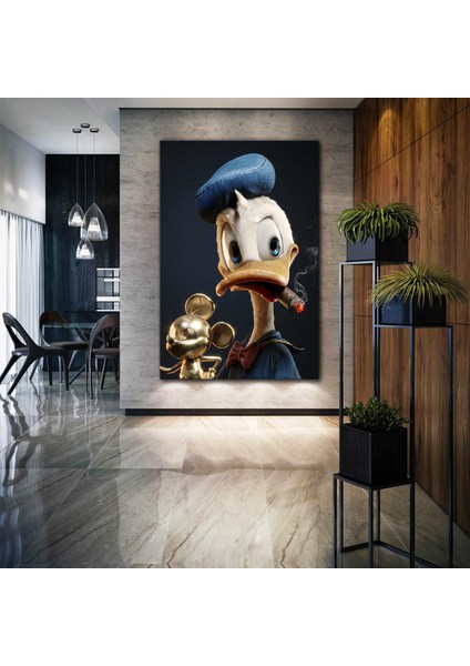 Puro Içen Ördek Donald Duck Varyemez Amca Mafya Kanvas Tablo
