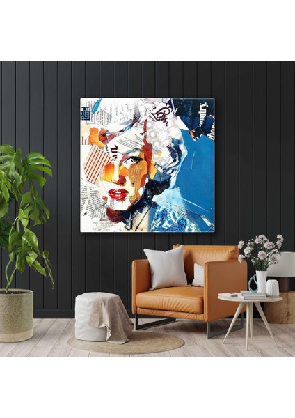 Marliyn Monroe Çizimi Dergi Kolajı Karışık Teknik Sanat Tasarım Kanvas Tablo