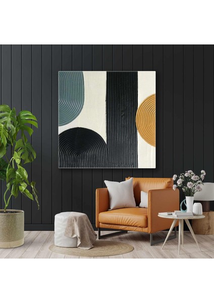 Mavi Siyah ve Sarı Boya Izleri Plaster Art Görünümlü Kanvas Tablo