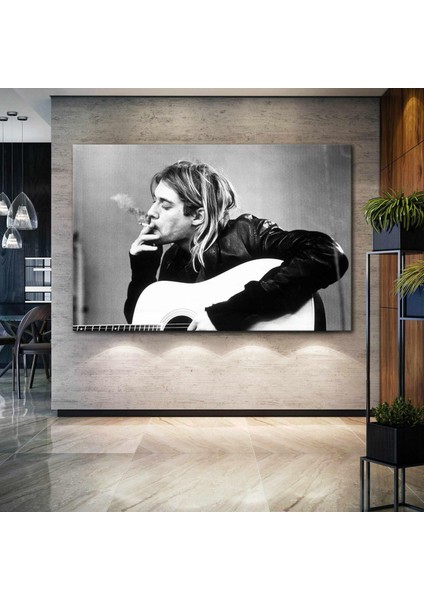 Kurt Cobain Sigara Içerken Müzk Sanat Dekor Nostalji Kanvas Tablo