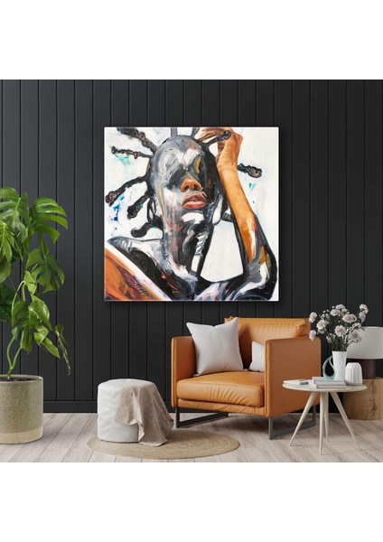 Gölgede Altın Aksesuarlı Gold Makyajlı Kadın Nü Dekor Kare Kanvas Tablo